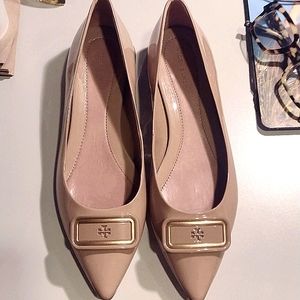 Tory BurchGeorgia Pointed Toe Flat, ALMOND Flour Color, Size: 9, patent leather
